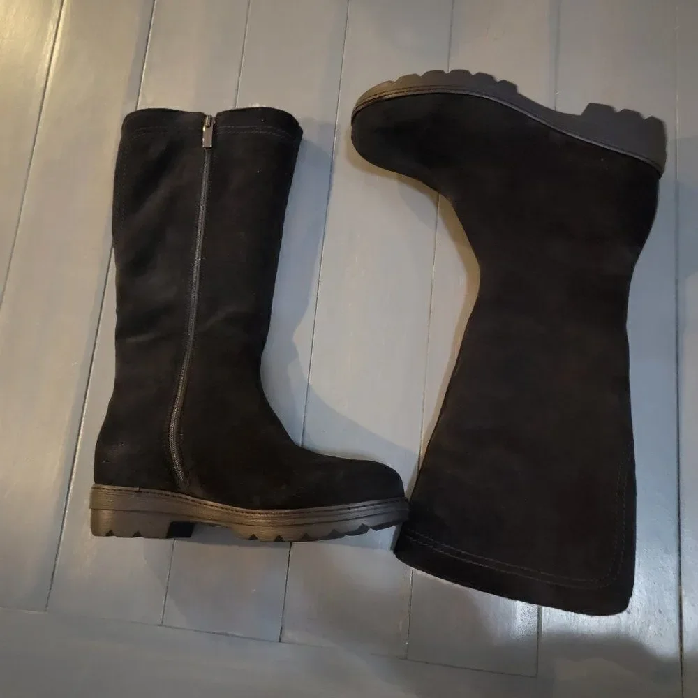 La Canadienne Women's Black Mid Top Side Zipper Closure Long Boots Size 6.5M